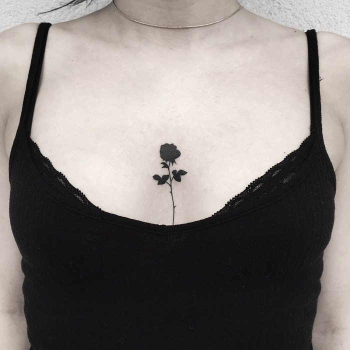 Elegant Black Ink Rose Tattoo by mo1ido