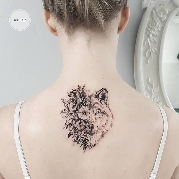 Floral Wolf Tattoo by goldy_z