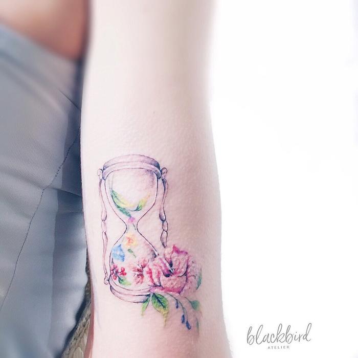 Colorful Hourglass Tattoo by luiza.blackbird