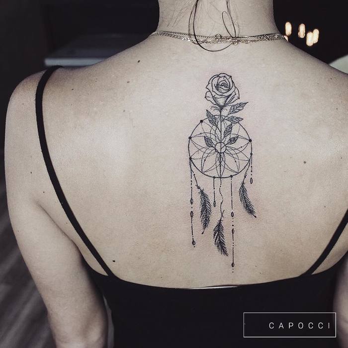 Fine Lines Dreamcatcher Tattoo and Rose by mcapocci