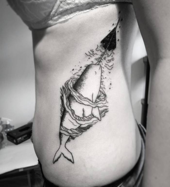 Narwhal Tattoo by agatazlotko.tattoo