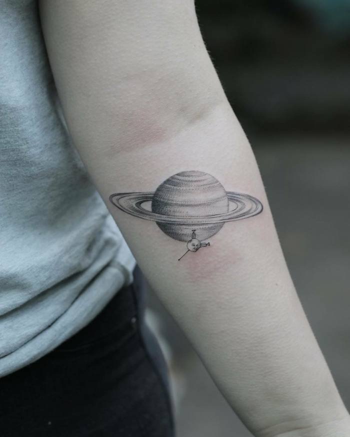 Saturn & Satellite Tattoo by minnietattooart