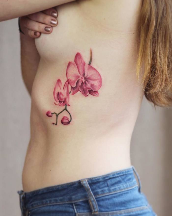 Splendid Pink Orchid Tattoo by Cindy van Schie