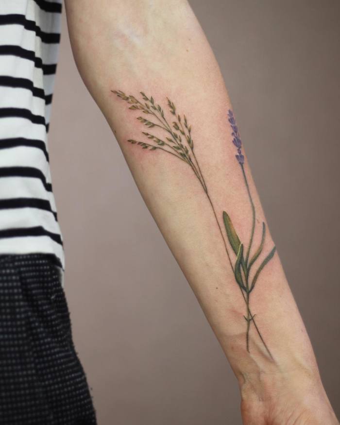 Grass and Lavender Tattoo by Cindy van Schie