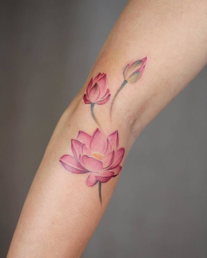 Pink Lotus Flower Tattoo by Cindy van Schie