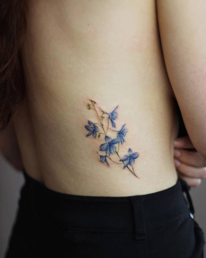 Blue Delphinium Flower Tattoo by Cindy van Schie