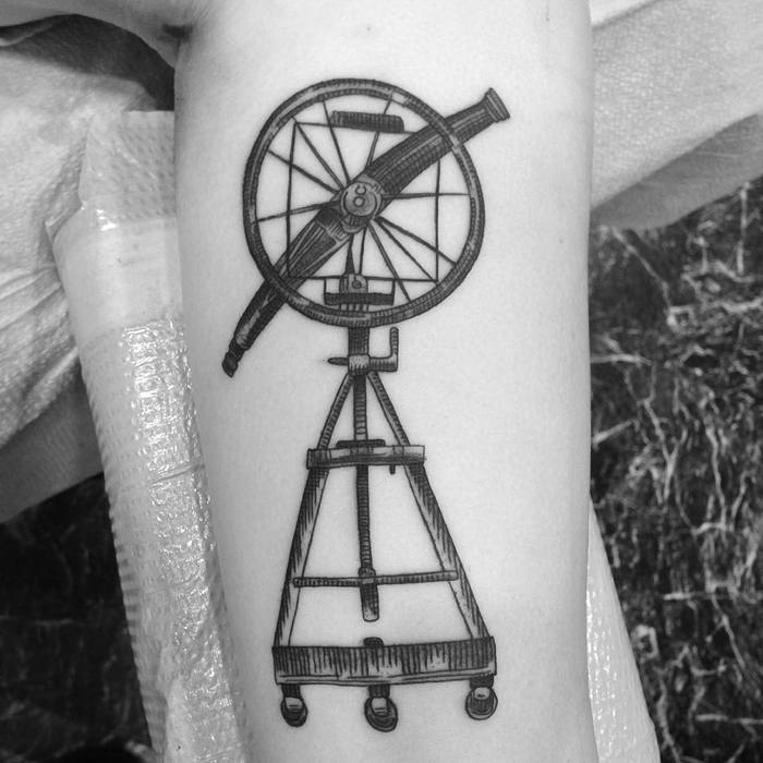Blackwork Telescope Tattoo by amberktattoos