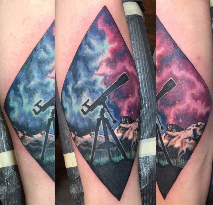 Space and Telescope Tattoo by bretjohnsontattoos
