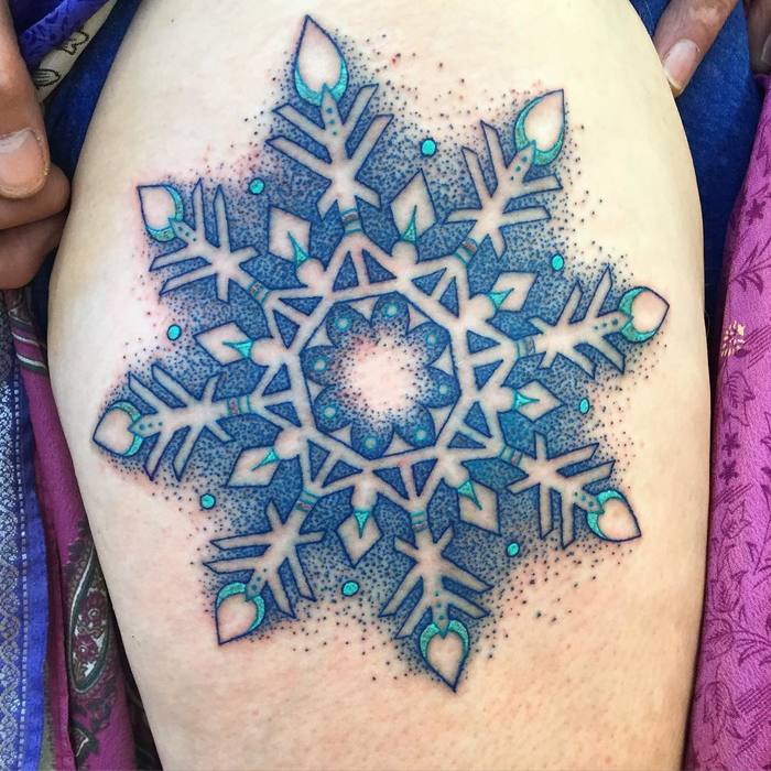 Blue Ink Snowflake Tattoo by ldayvee