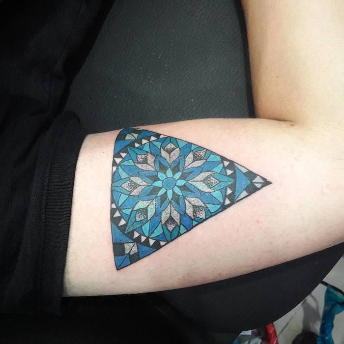 Blue Ink Mandala Tattoo by Aura Duque