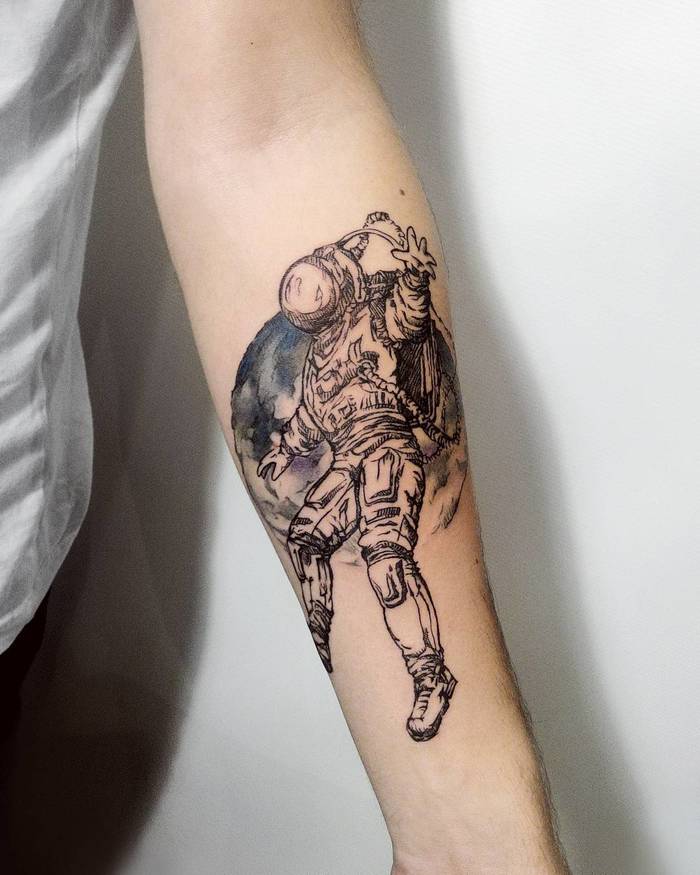 Astronaut and Moon Tattoo by Irina Doroshenko