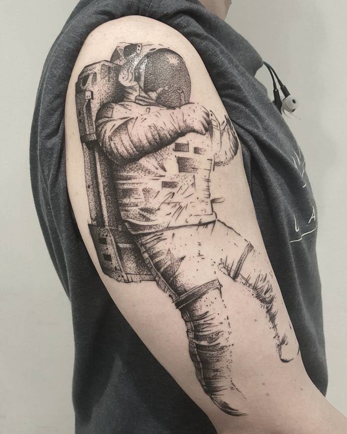 Lines and Dots Astronaut Tattoo by Bernardo Lacerda