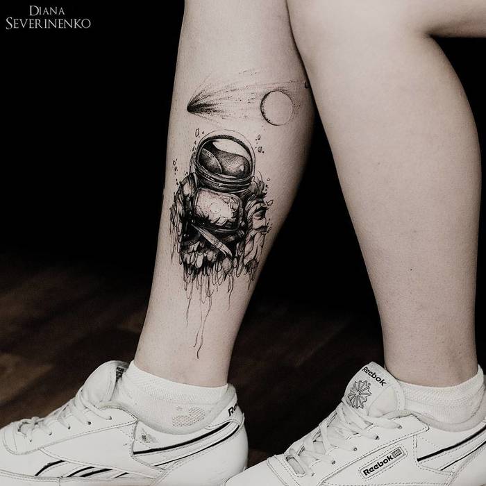 Black Ink Astronaut Tattoo by Diana Severinenko