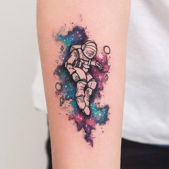 Watercolor Astronaut Tattoo by Robson Carvalho