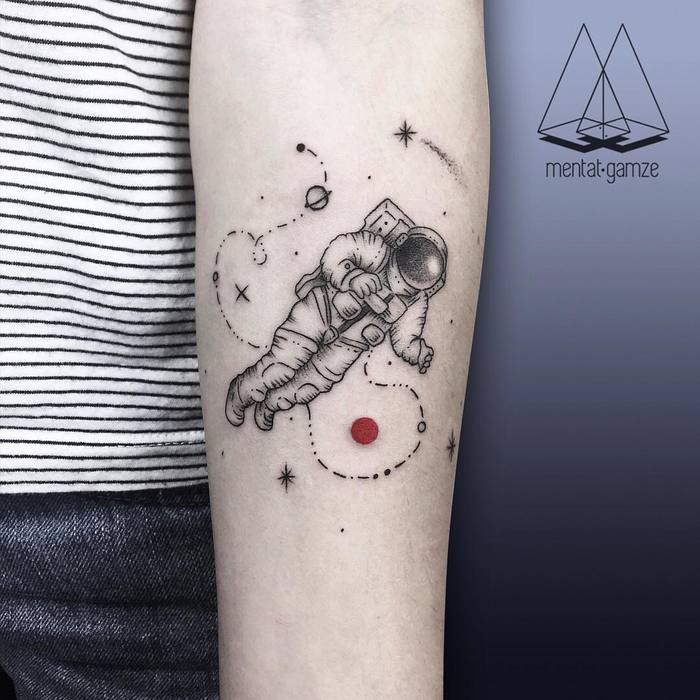 Elegant Fine Lines Astronaut Tattoo by Mentat Gamze