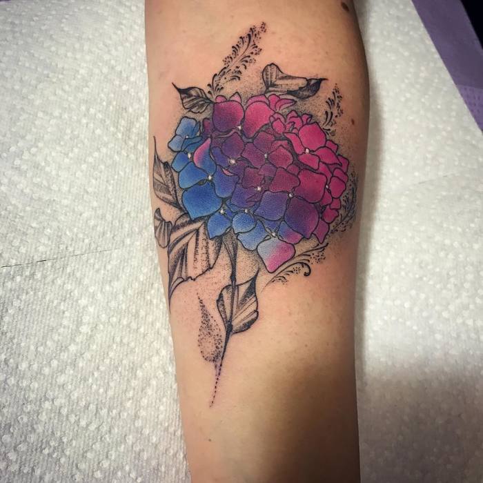 Multicolored Hydrangea Tattoo by Woodrow Robinson