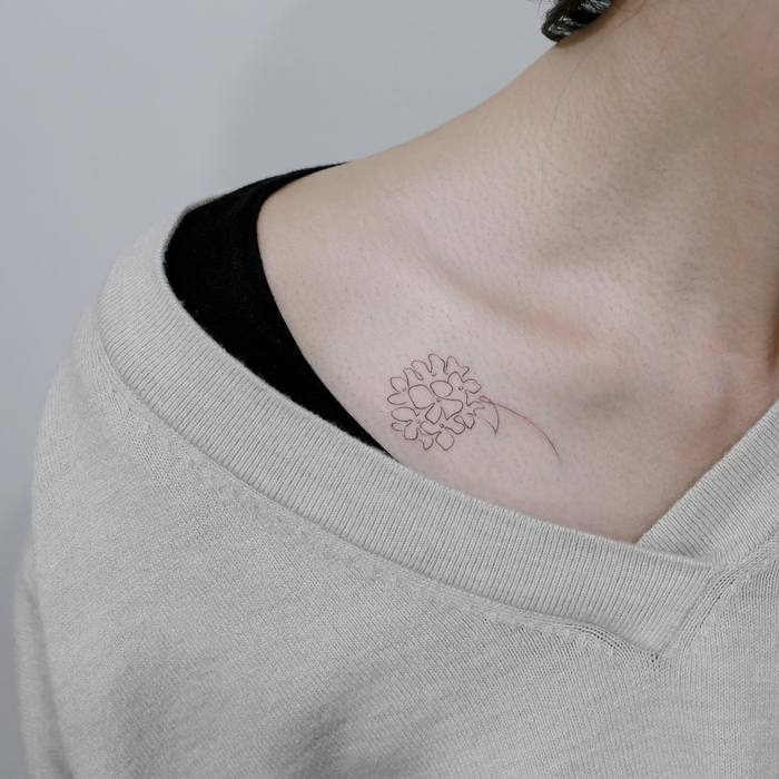 Single Line Hydrangea Tattoo by Tattooist_Doy