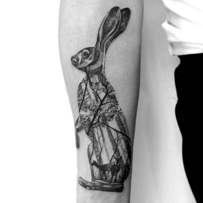 Double Exposure Hare Tattoo by Martynas Šnioka