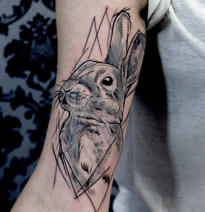 Sketchy Rabbit Tattoo by kattkottattoo