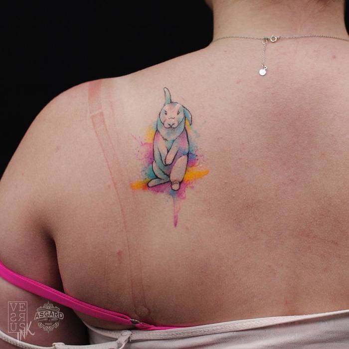 Watercolor Rabbit Tattoo by Alberto Cuerva