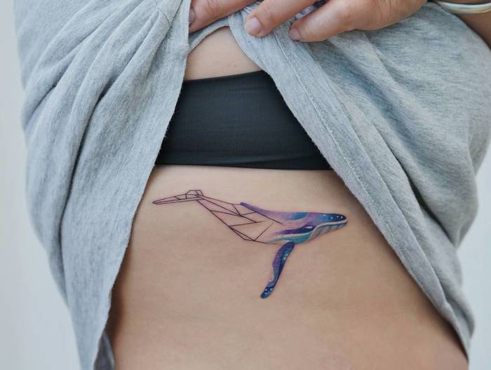 Colored Geometric Whale Tattoo by Jasper Andres