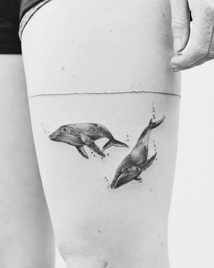 Black Ink Swimming Whales by Jasper Andres