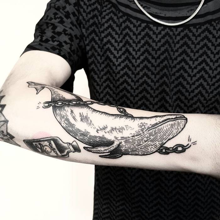 Linework Whale Tattoo by Matteo Nangeroni