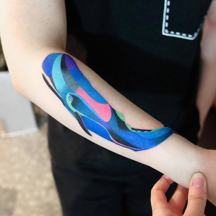 Brightly Colored Whale Tattoo by Zihee_tattoo