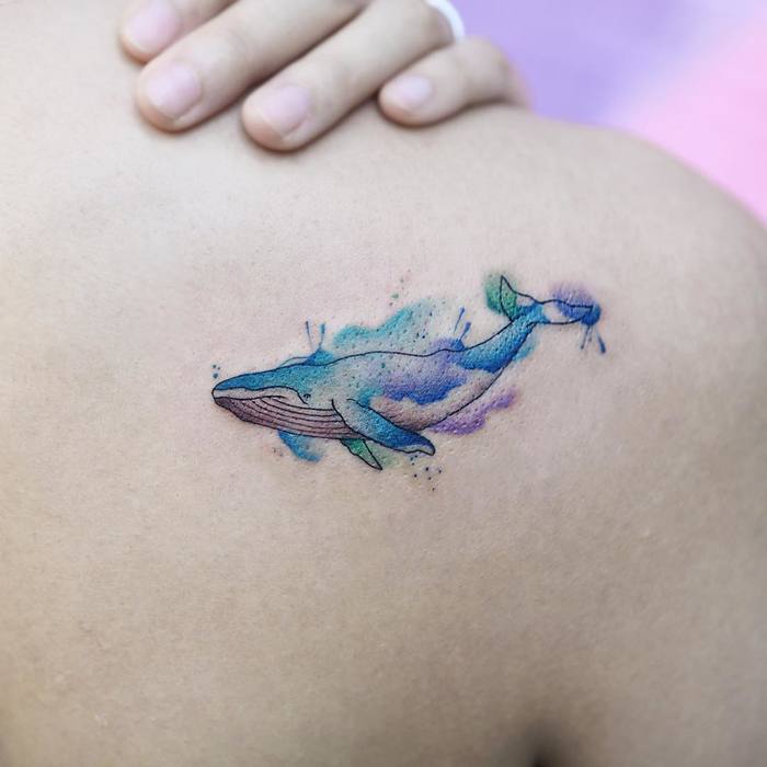 Watercolor Whale Tattoo by Georgia Grey