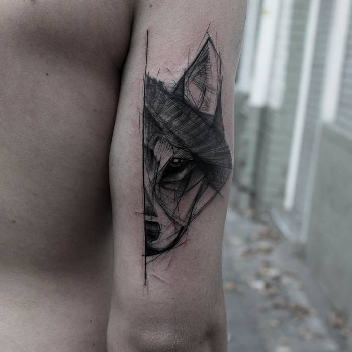 Half Wolf Tattoo by kamilmokot