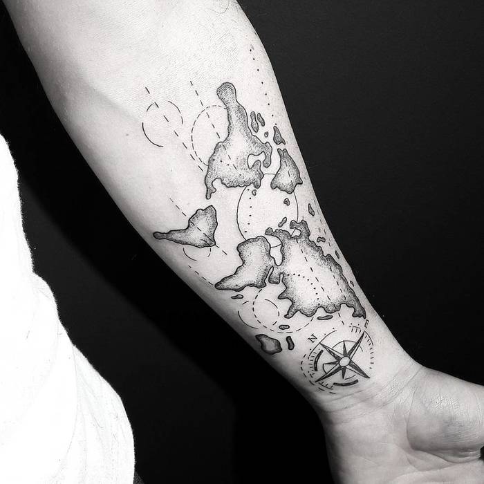 Dotwork and Linework Map Tattoo by Marcelo Capocci