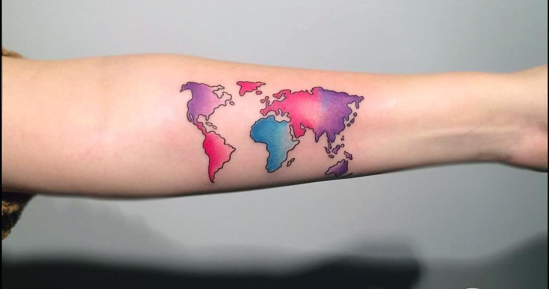 35 Best World Map Tattoo Ideas For Travel Lovers