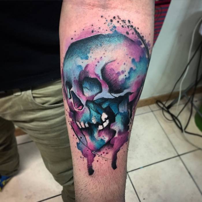 Watercolor skull tattoos by Cassio Magne  Skullspiration
