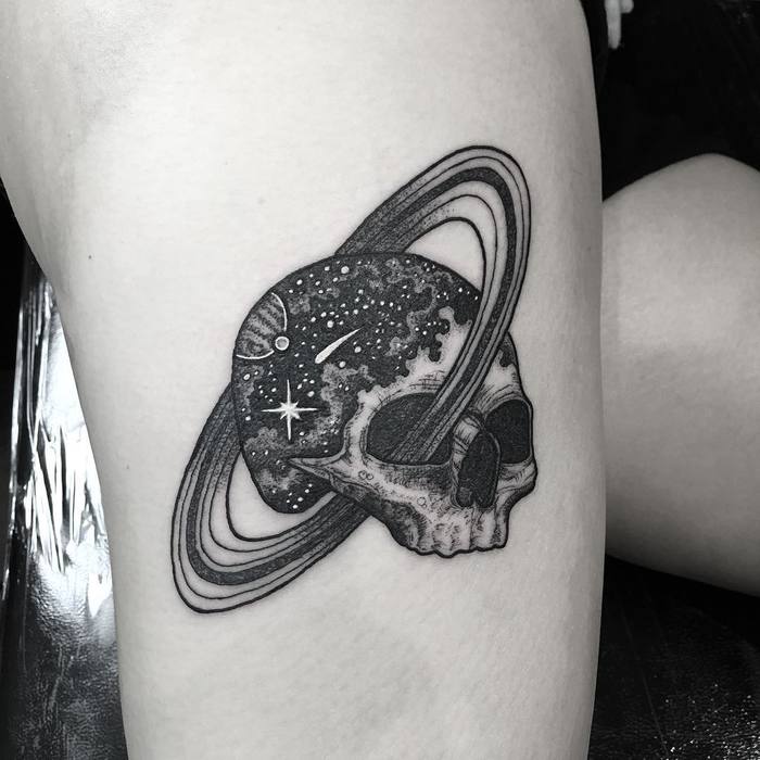 Cosmic Skull Tattoo by Merry Morgan
