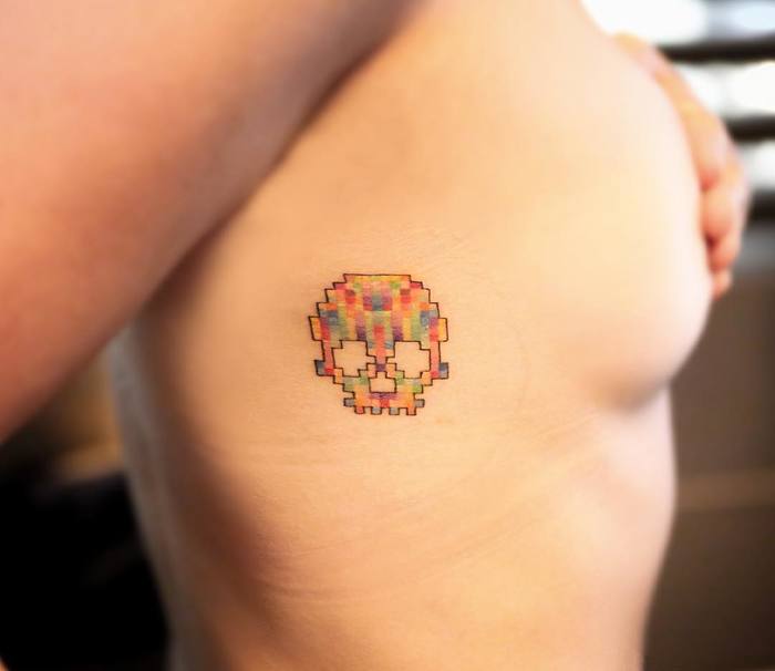 Pixelated Skull Tattoo by Joice Wang