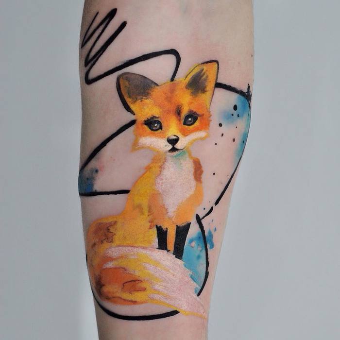 Colored Fox Tattoo by dopeindulgence