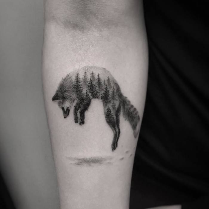 Double Exposure Fox Tattoo by maxim.nyc