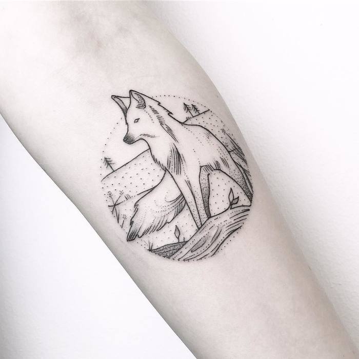 Fox and Landscape Tattoo by mariafernandeztattoo