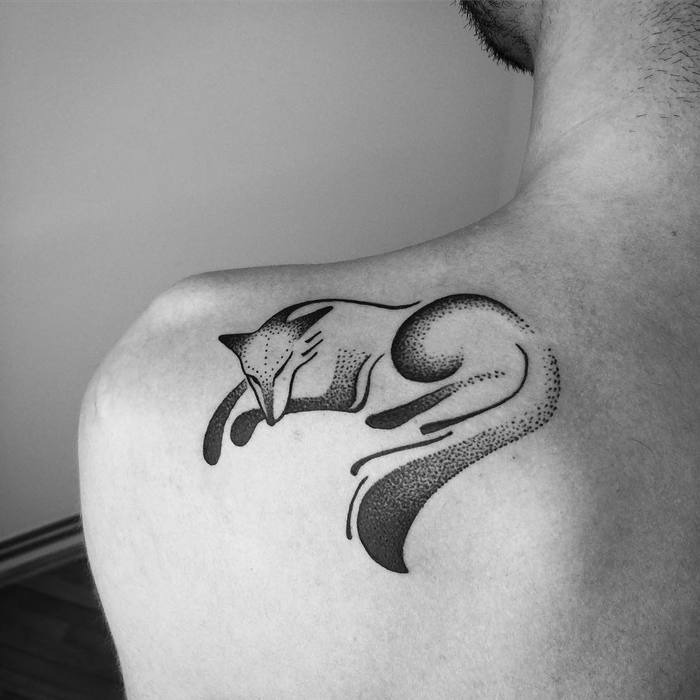 Dotwork Sleeping Fox Tattoo by ikaatattoo