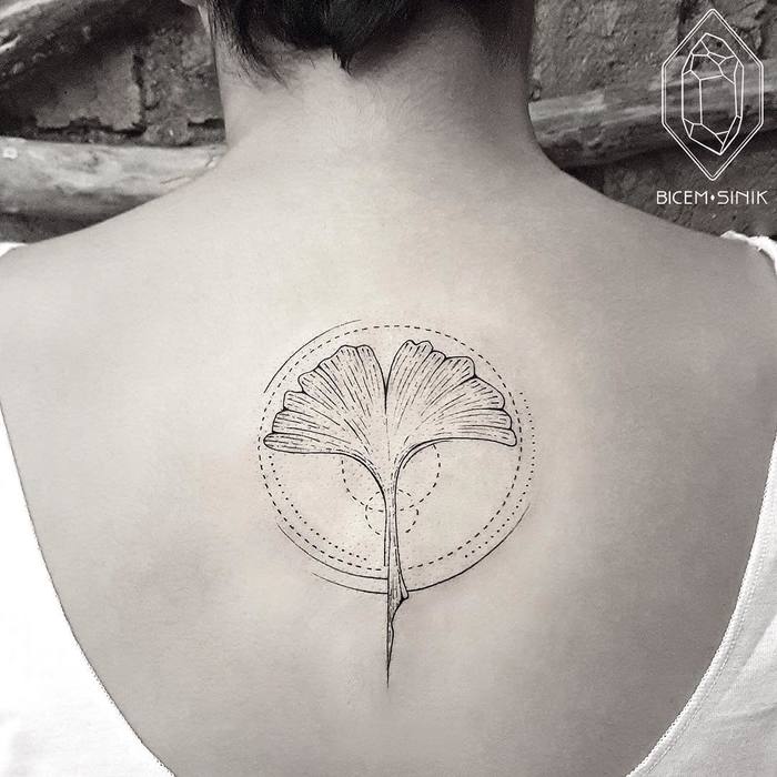 Geometric Ginkgo Leaf Tattoo by Bicem Sinik