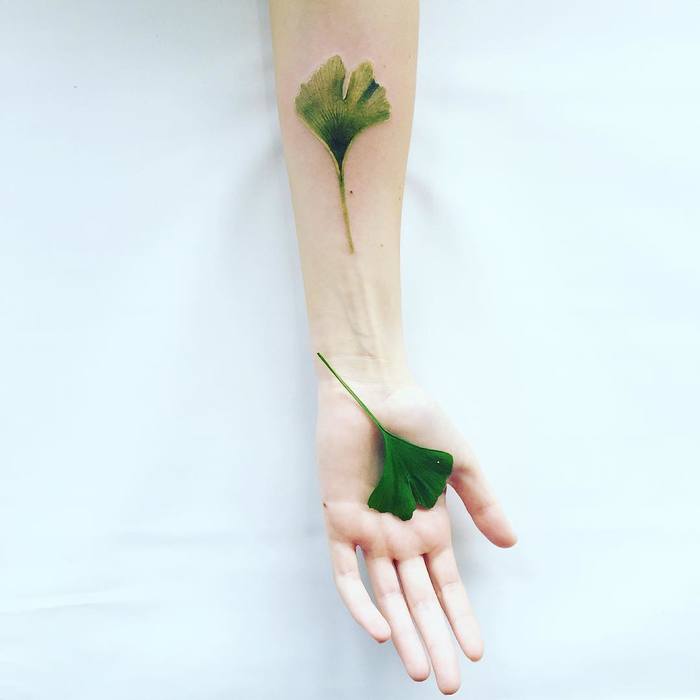 Realistic Ginkgo Leaf Tattoo by pissaro