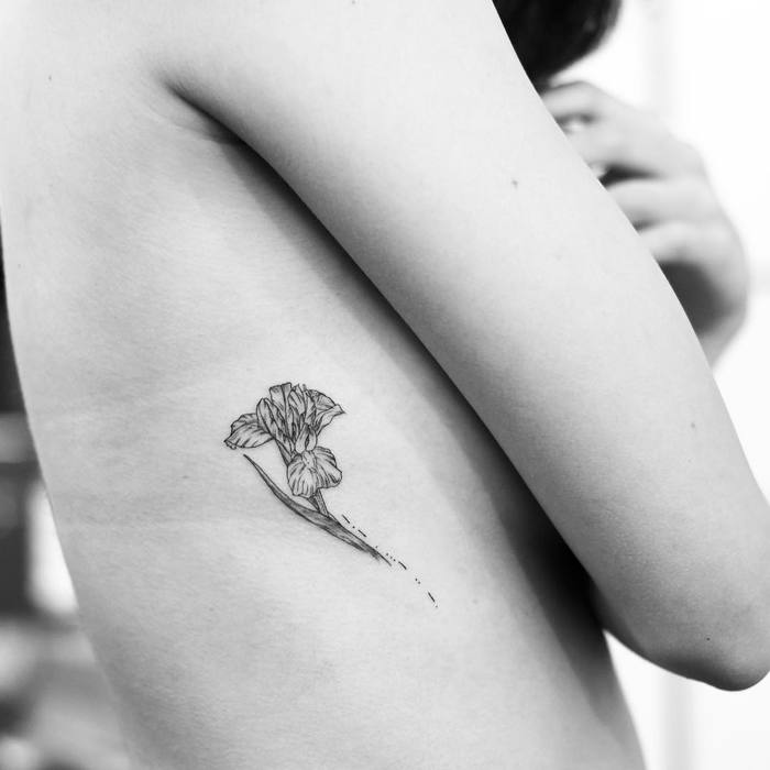 Black Ink Iris Flower Tattoo by evantattoo
