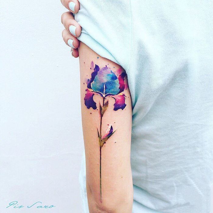 Watercolor Iris Tattoo by Pis Saro
