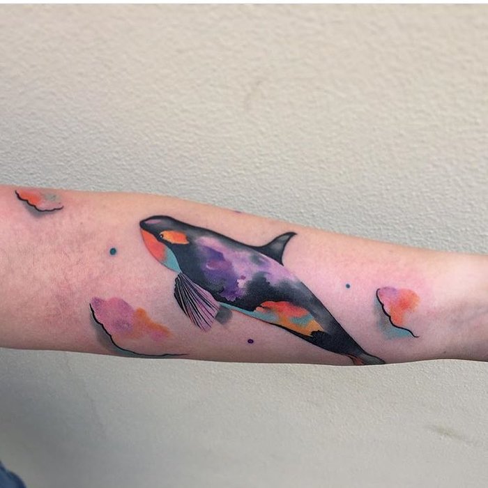 Watercolor Killer Whale Tattoo by ondrashtattoo