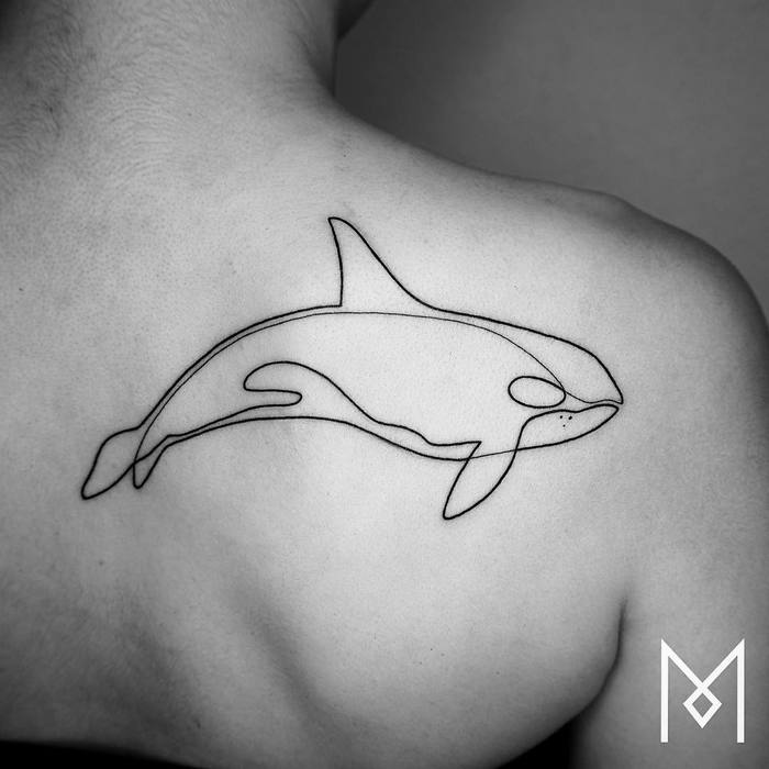 Single Line Killer Whale Tattoo by moganji
