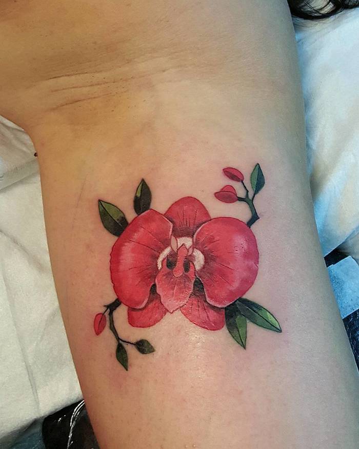 Red Orchid Tattoo by dorothytattoos