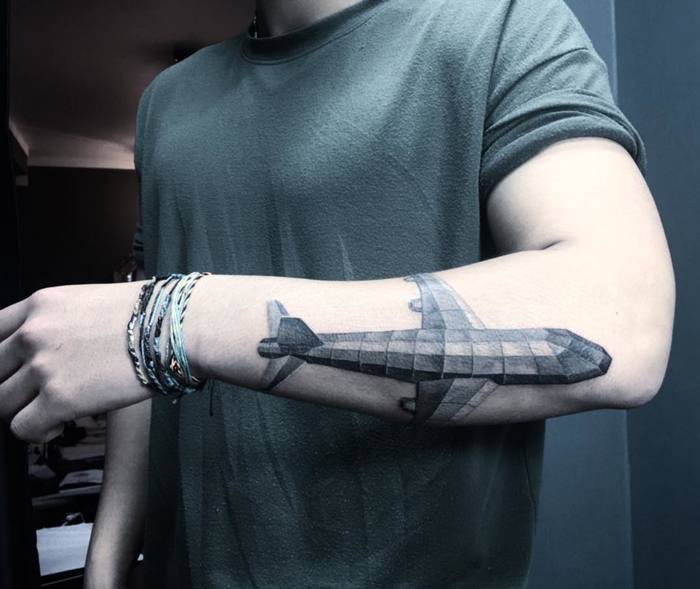 Geometric Airplane Tattoo by tattooist_hyera
