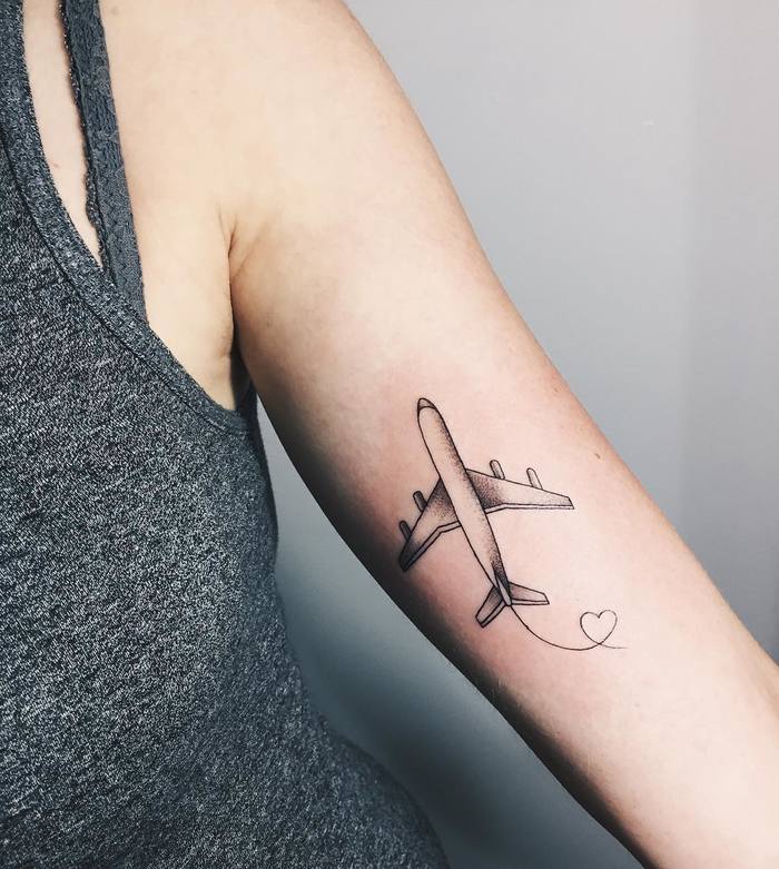 Dotwork and Linework Airplane Tattoo by nora_ink