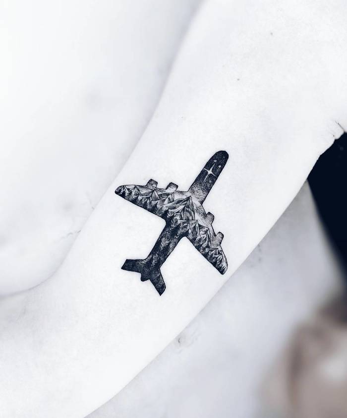 Blackwork Airplane Tattoo by zks87