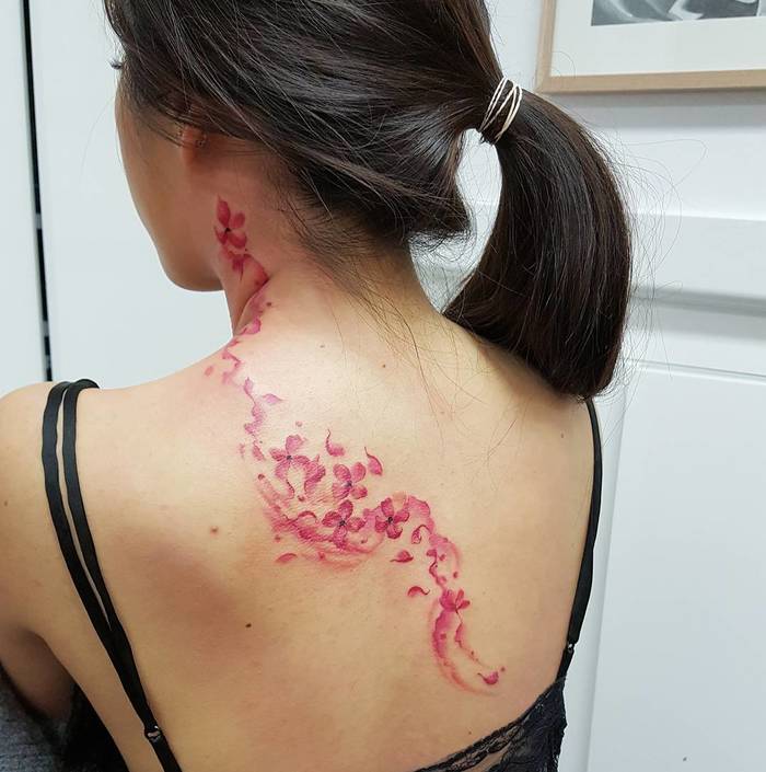 Watercolor Flowing Lilac Tattoo by jemkatattooart